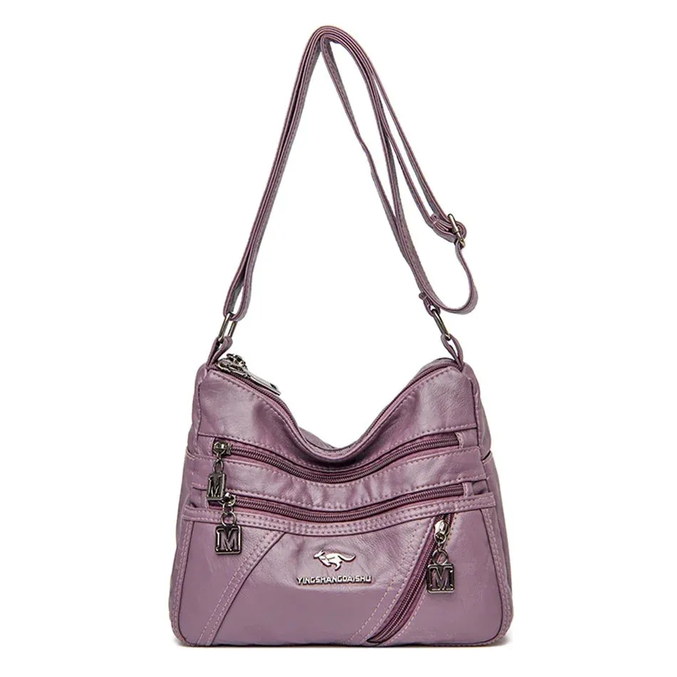 Multi-Pocket Soft Leather Shoulder Bag – Versatile Crossbody Handbag