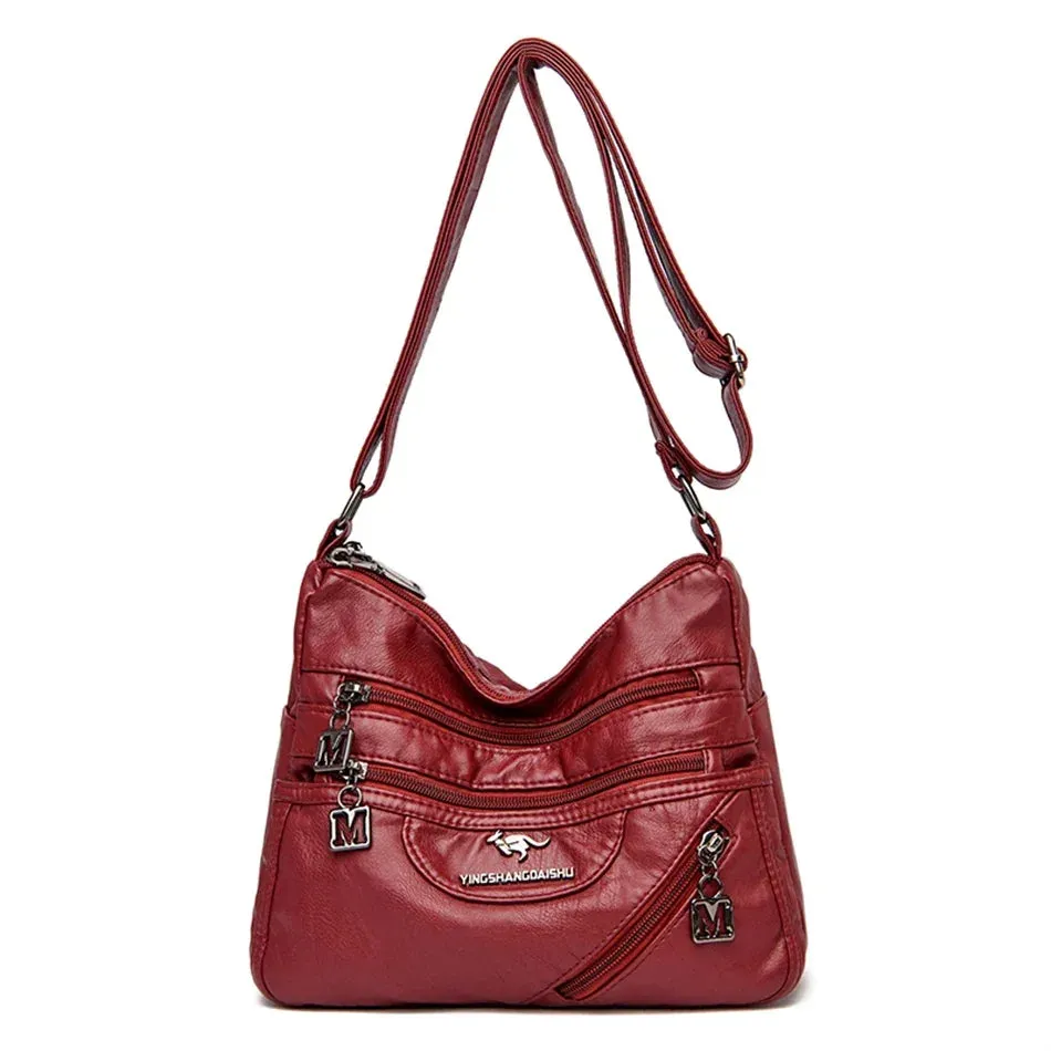 Multi-Pocket Soft Leather Shoulder Bag – Versatile Crossbody Handbag