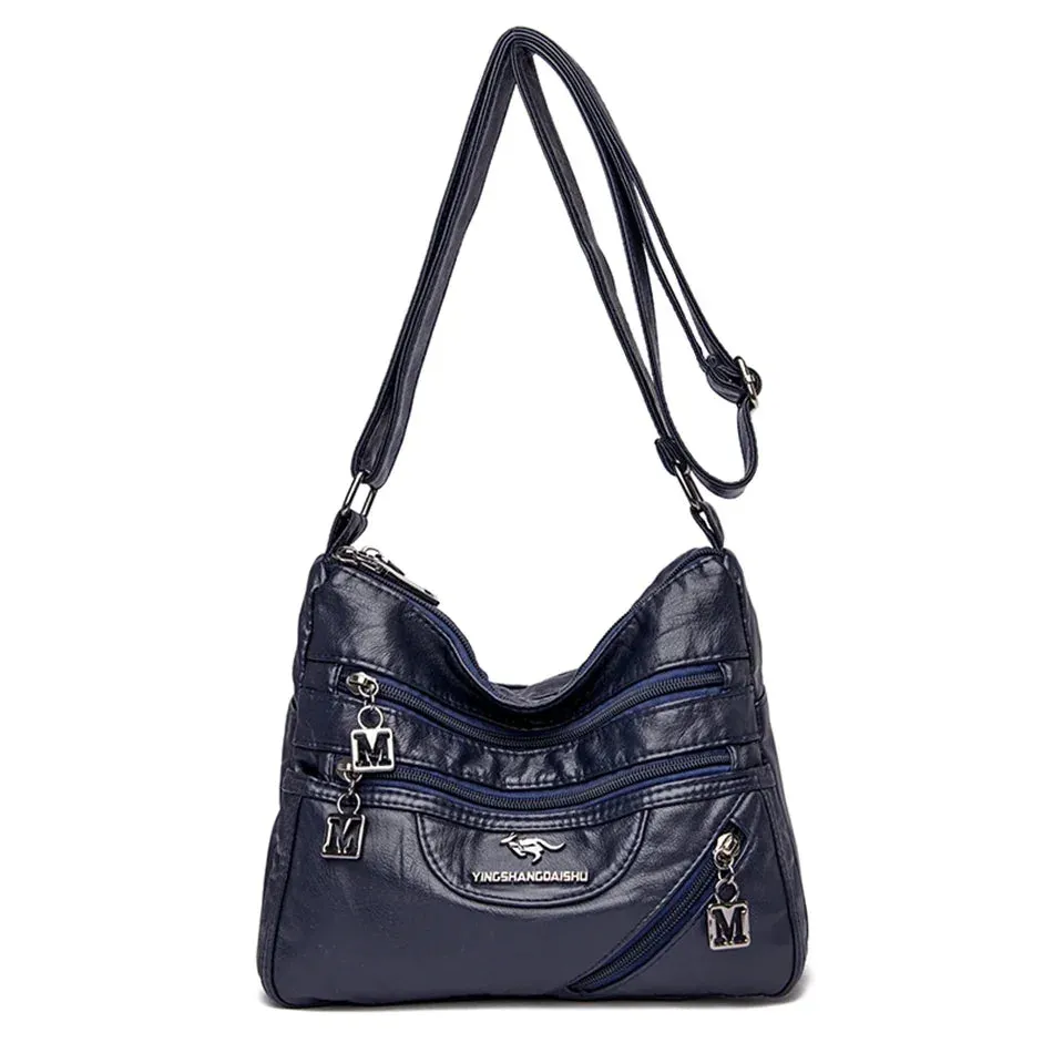 Multi-Pocket Soft Leather Shoulder Bag – Versatile Crossbody Handbag