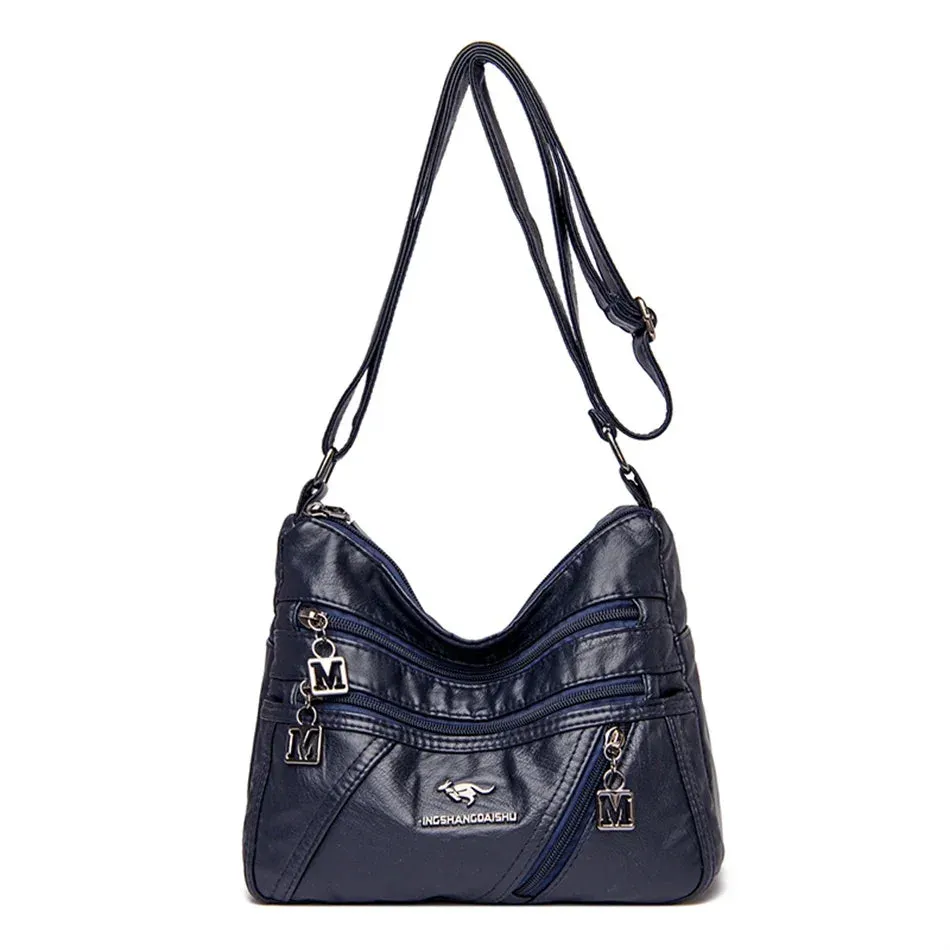 Multi-Pocket Soft Leather Shoulder Bag – Versatile Crossbody Handbag
