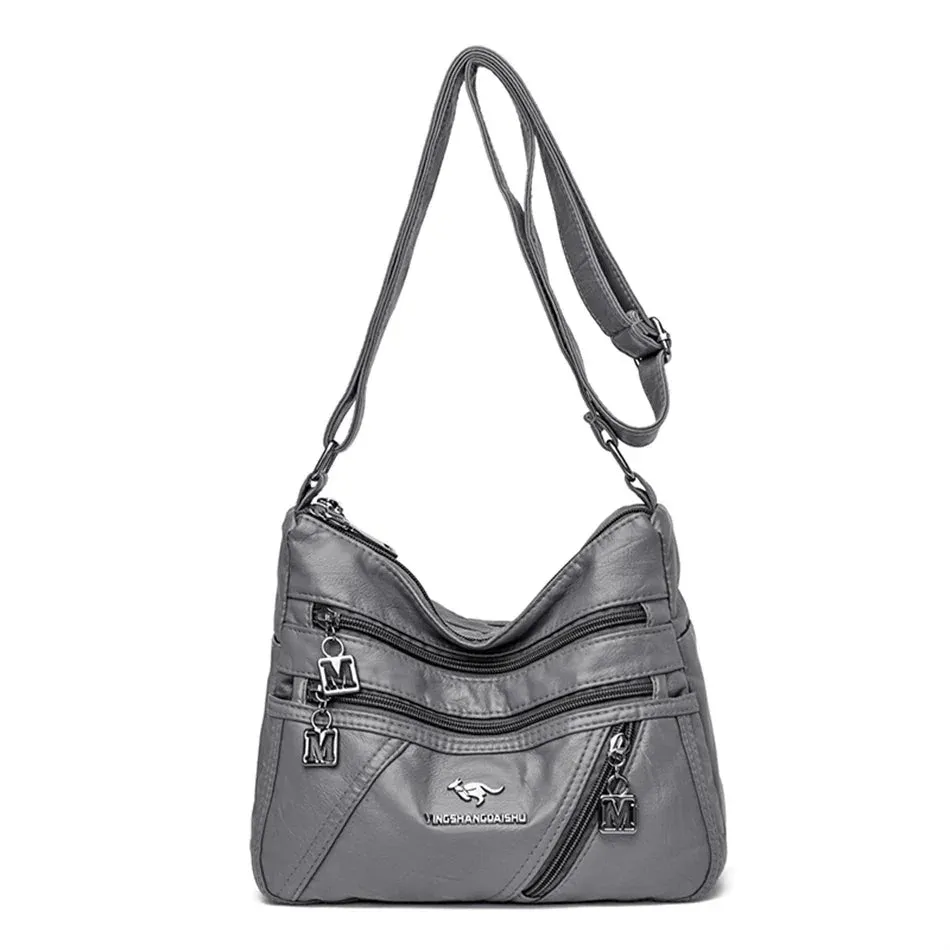 Multi-Pocket Soft Leather Shoulder Bag – Versatile Crossbody Handbag
