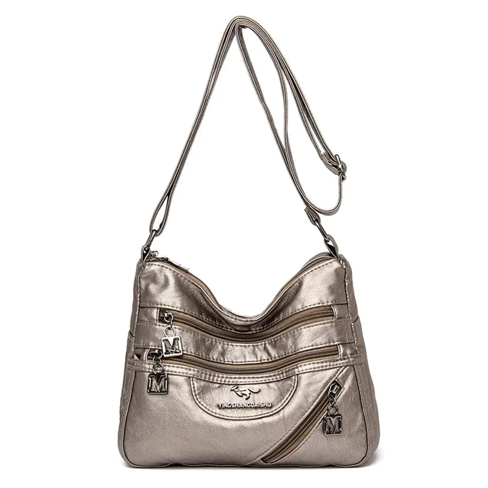 Multi-Pocket Soft Leather Shoulder Bag – Versatile Crossbody Handbag