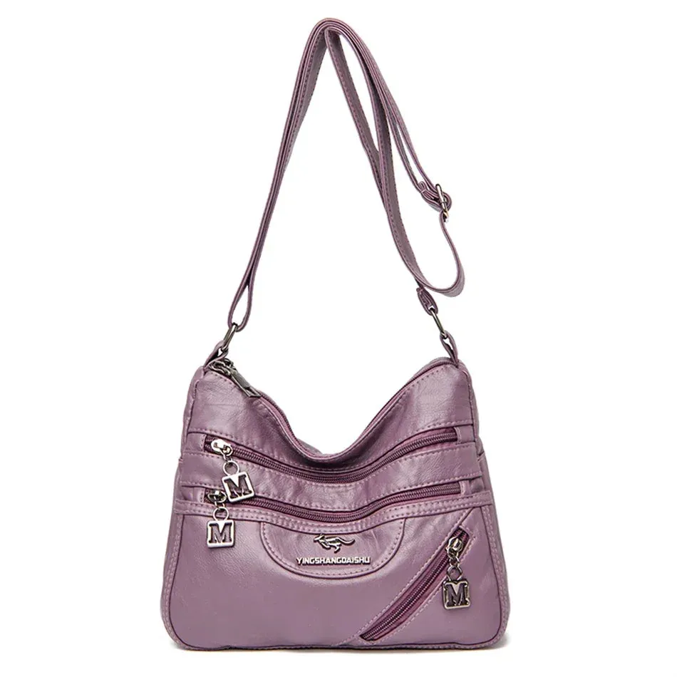 Multi-Pocket Soft Leather Shoulder Bag – Versatile Crossbody Handbag