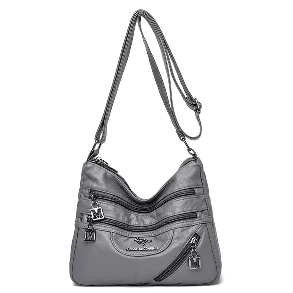 Multi-Pocket Soft Leather Shoulder Bag – Versatile Crossbody Handbag