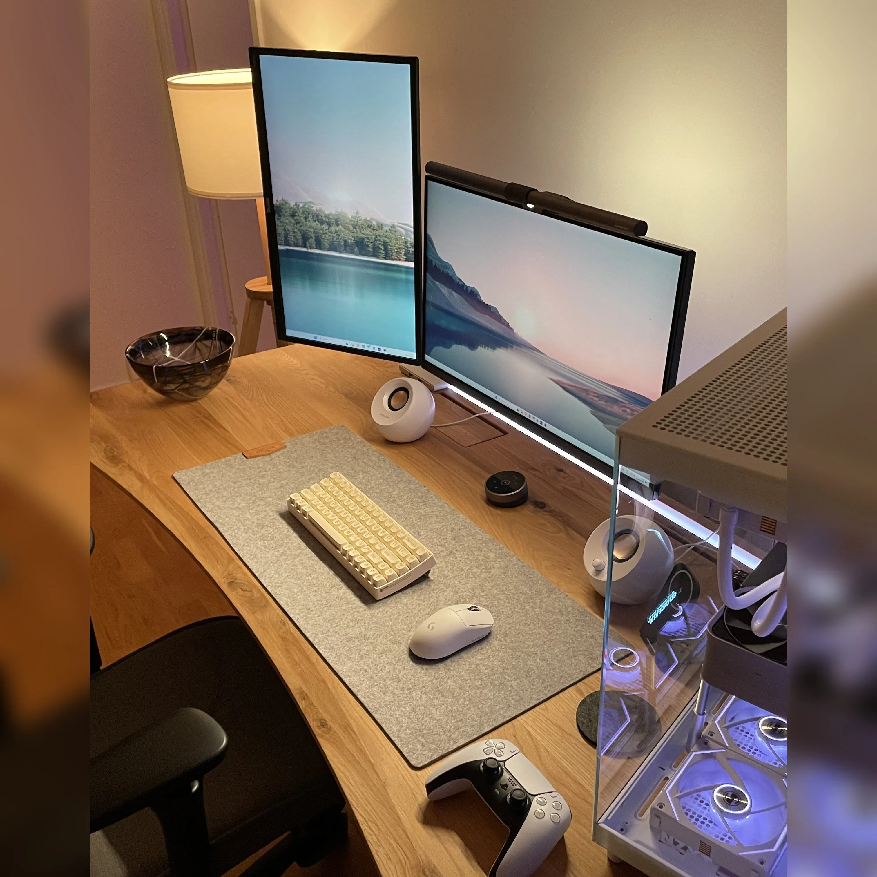 Oak standing desk with cable management unit