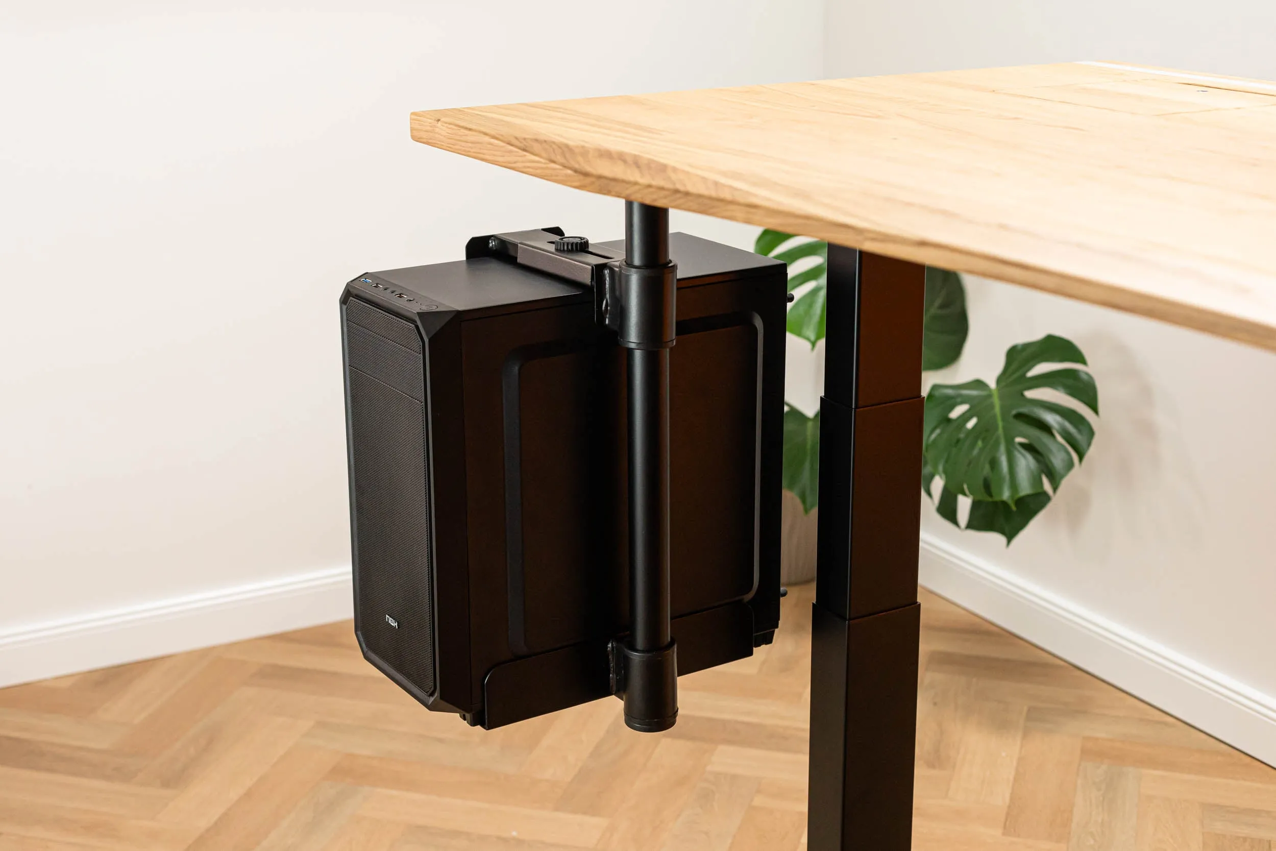 Oak standing desk with cable management unit