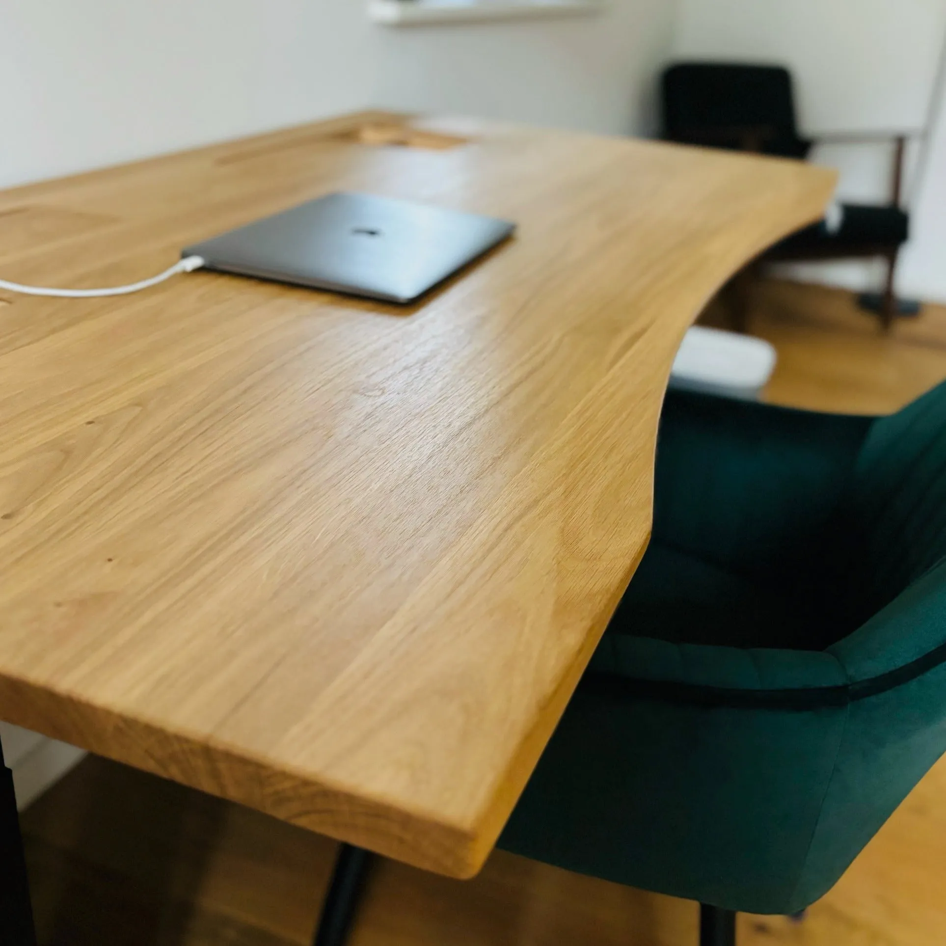 Oak standing desk with cable management unit
