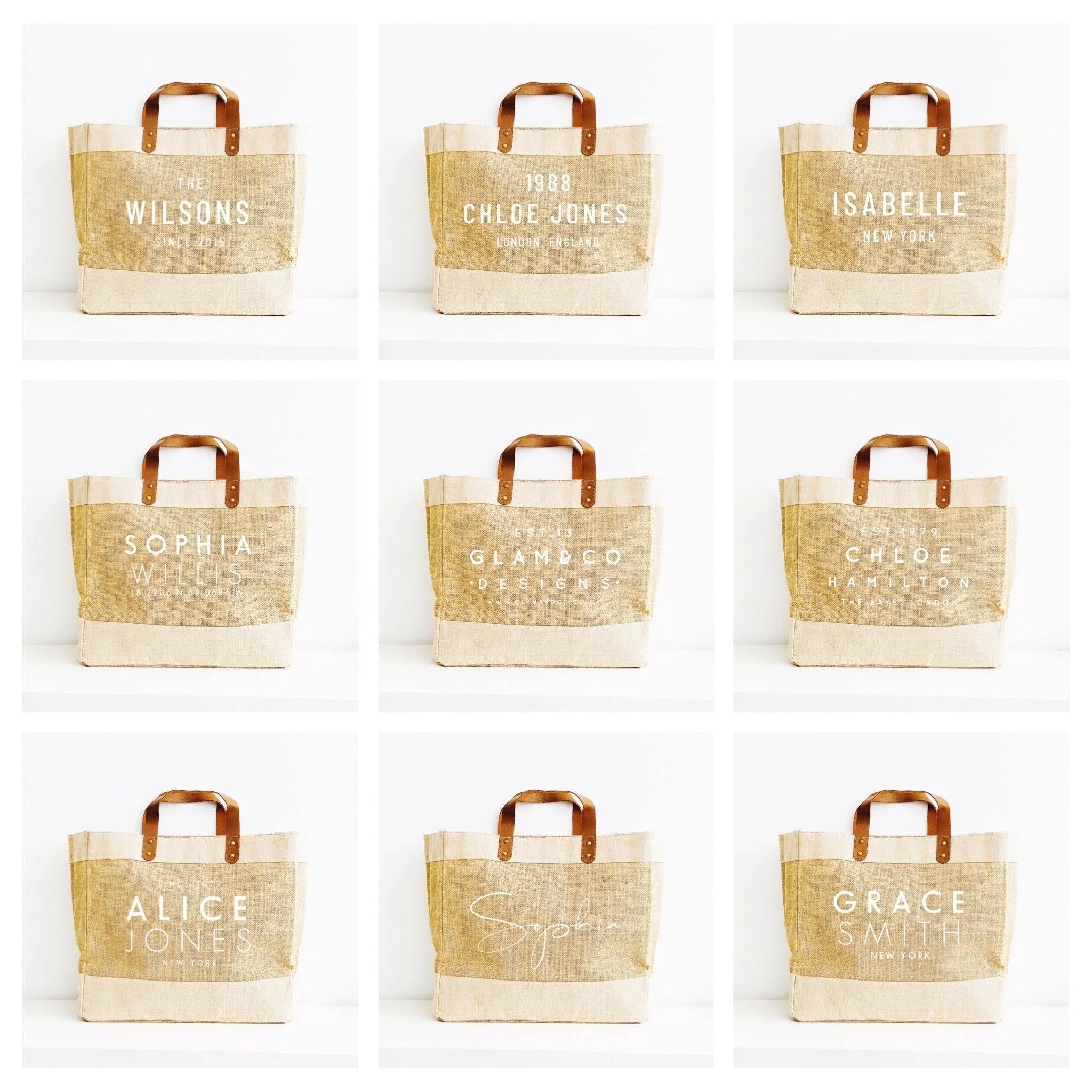 Personalised Jute Tote Shopping Bag | Personalised Bag Name Place and Date