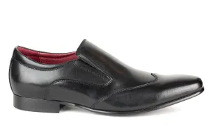 Pottstown - Regal Men's Dress Black Leather Slip On Shoe Wing Tip Thin Elegant Rubber Sole