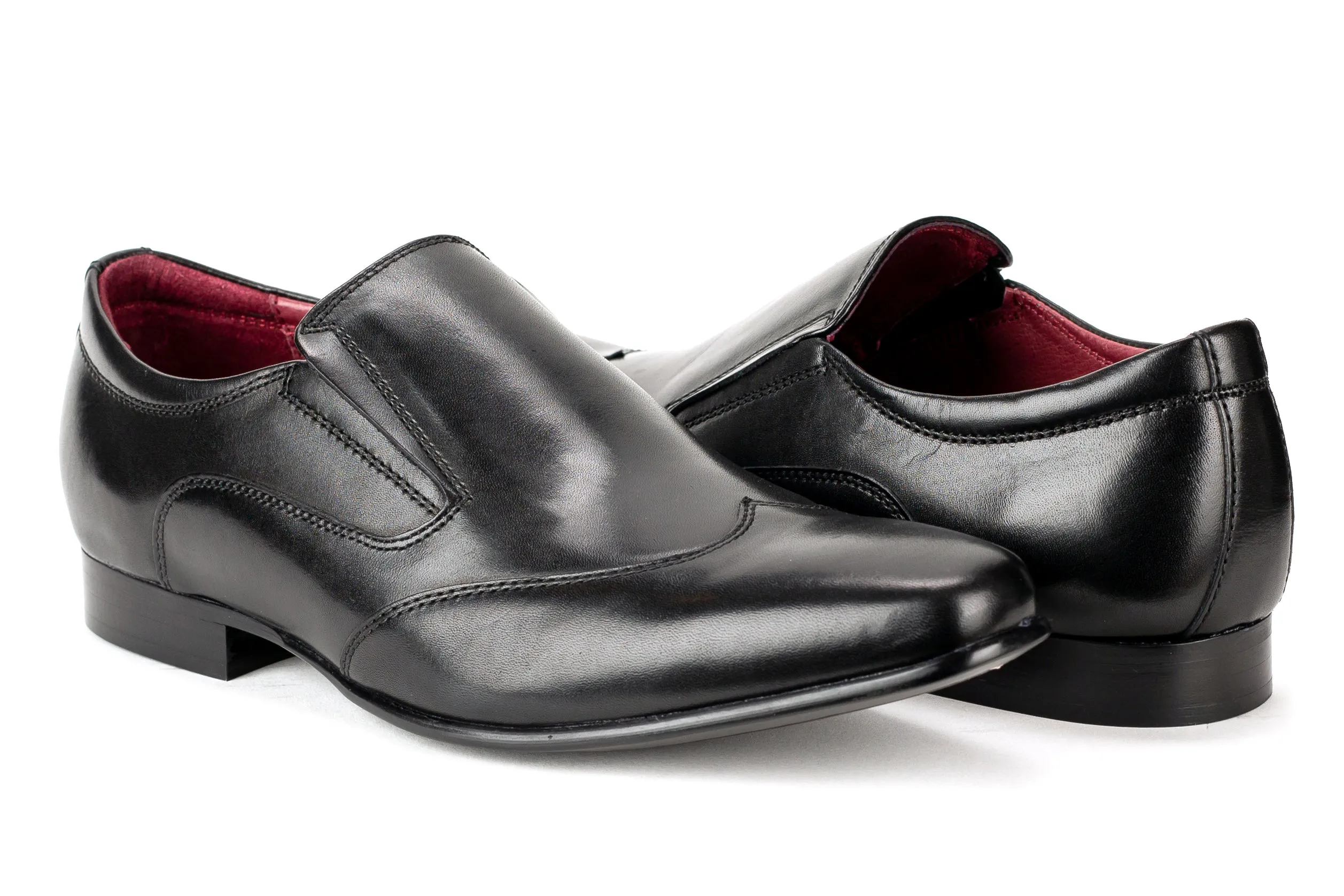 Pottstown - Regal Men's Dress Black Leather Slip On Shoe Wing Tip Thin Elegant Rubber Sole