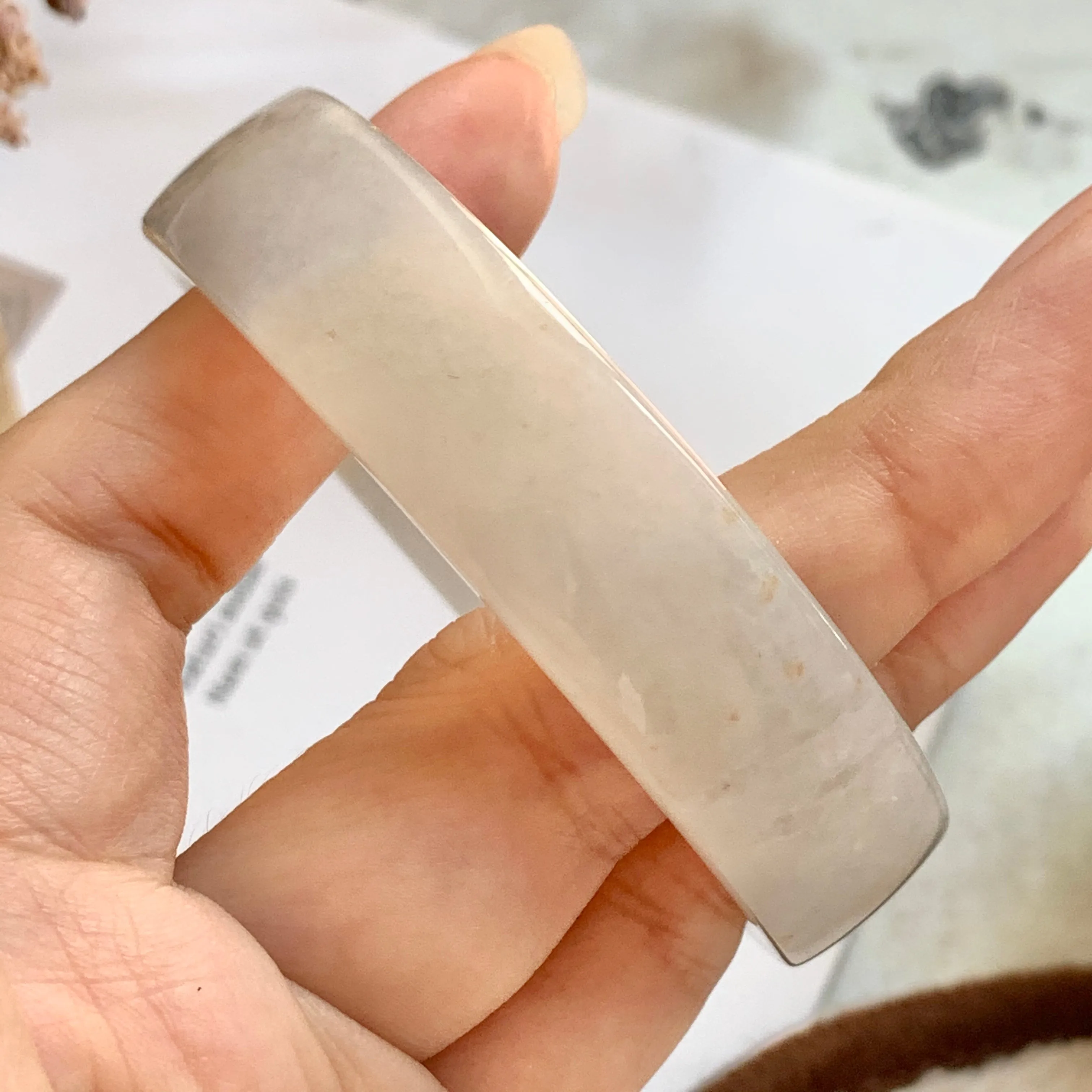 SOLD OUT: 54.2mm A-Grade Natural Jadeite Modern Round Bangle (Right-Angle) No.151730