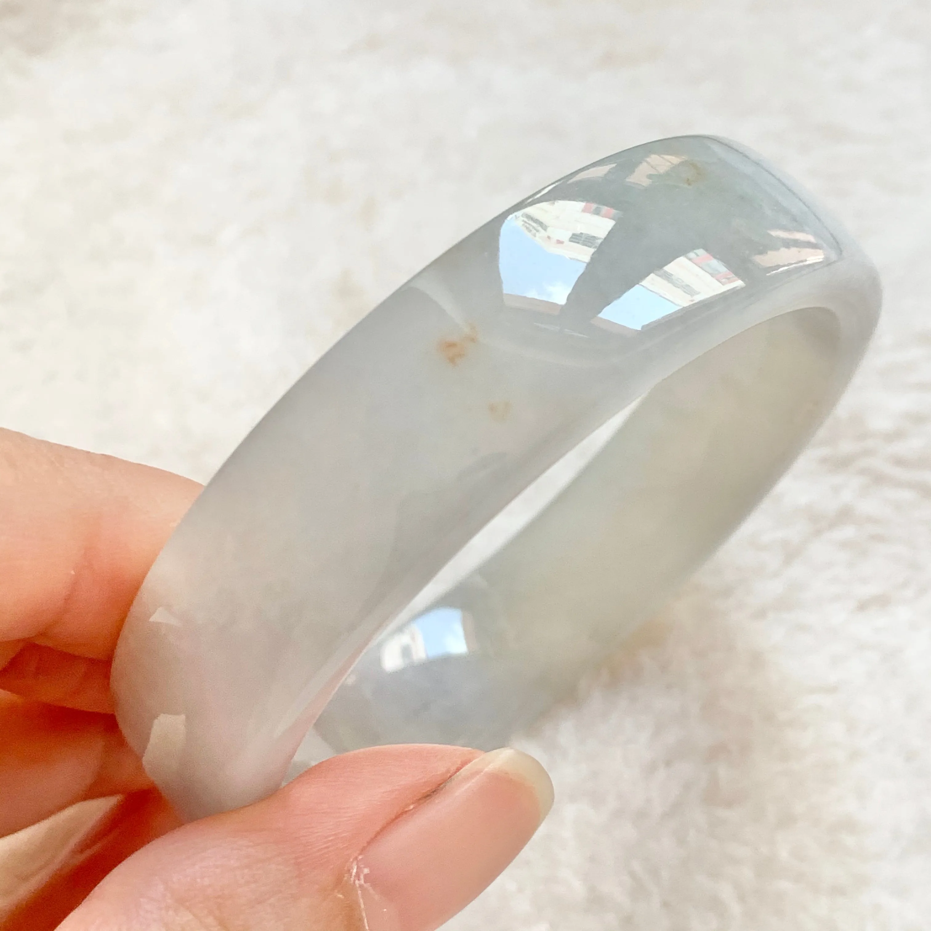 SOLD OUT: 54.2mm A-Grade Natural Jadeite Modern Round Bangle (Right-Angle) No.151730