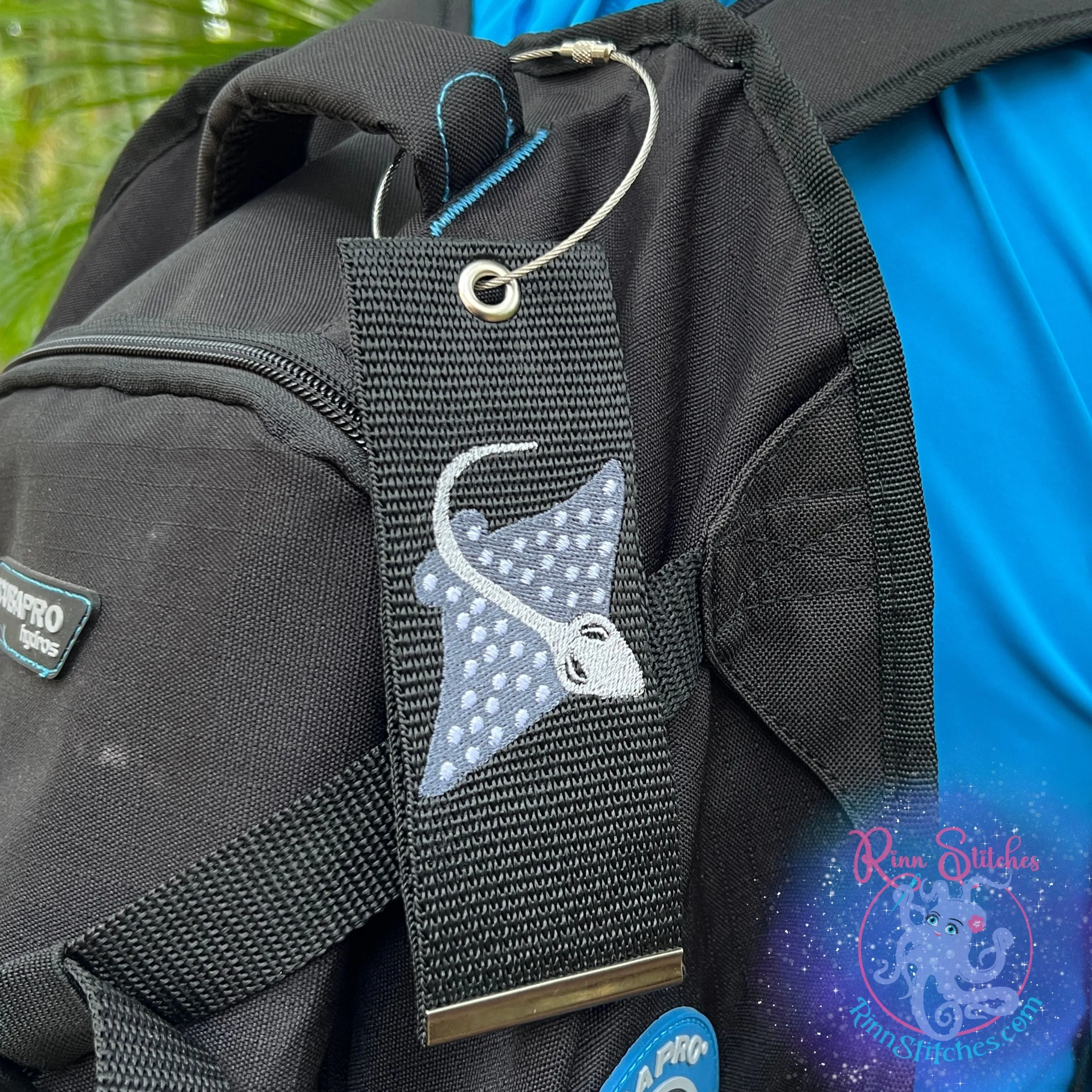 Spotted Eagle Ray Luggage Tag, Personalized Embroidered Bag Tag