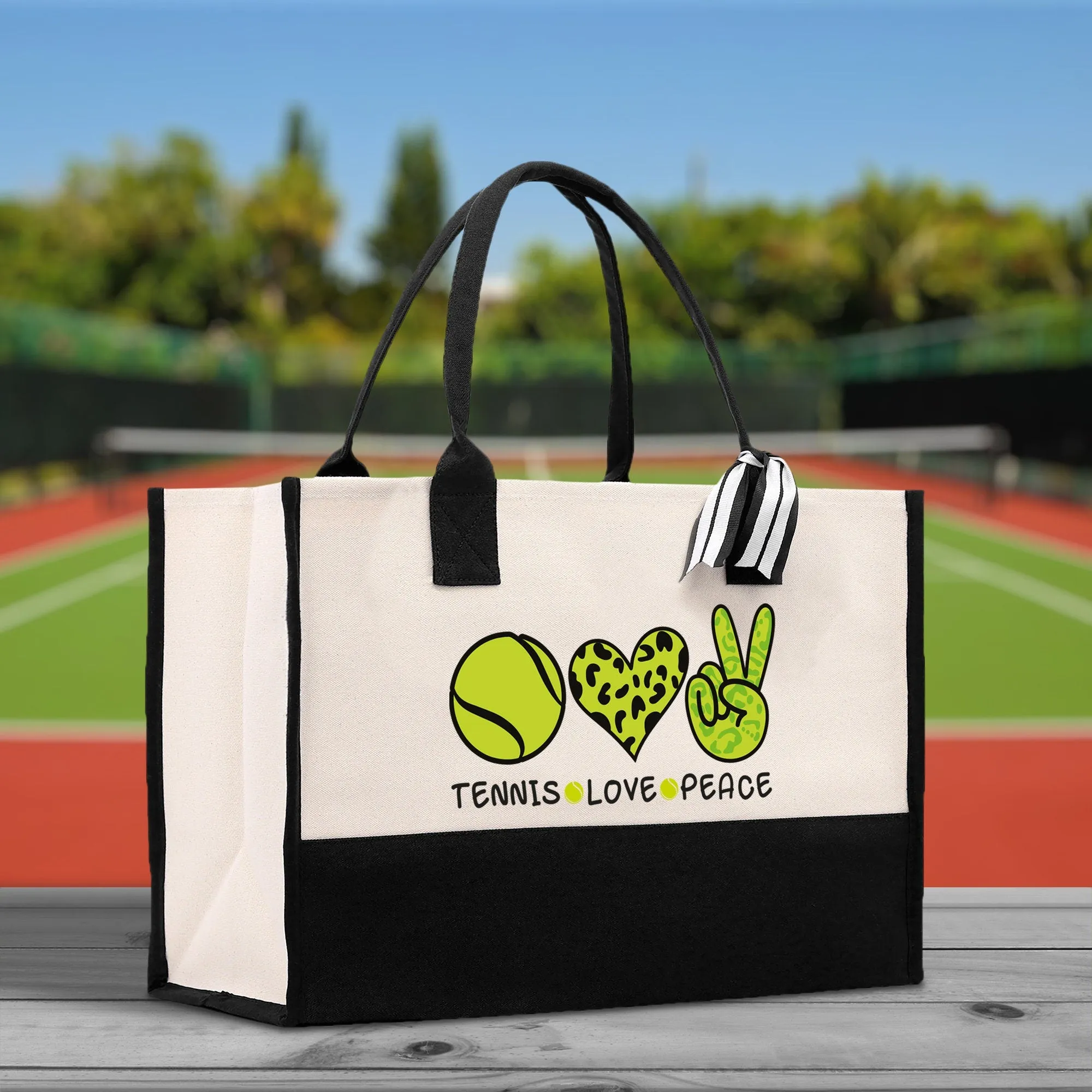 Tennis Love Peace Cotton Canvas Tote Bag Gift for Tennis Lover Bag Tennis Coach Gift Bag