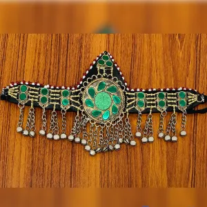 Traditional Green Handmade Tribal Matha Patti,Statement Headpiece