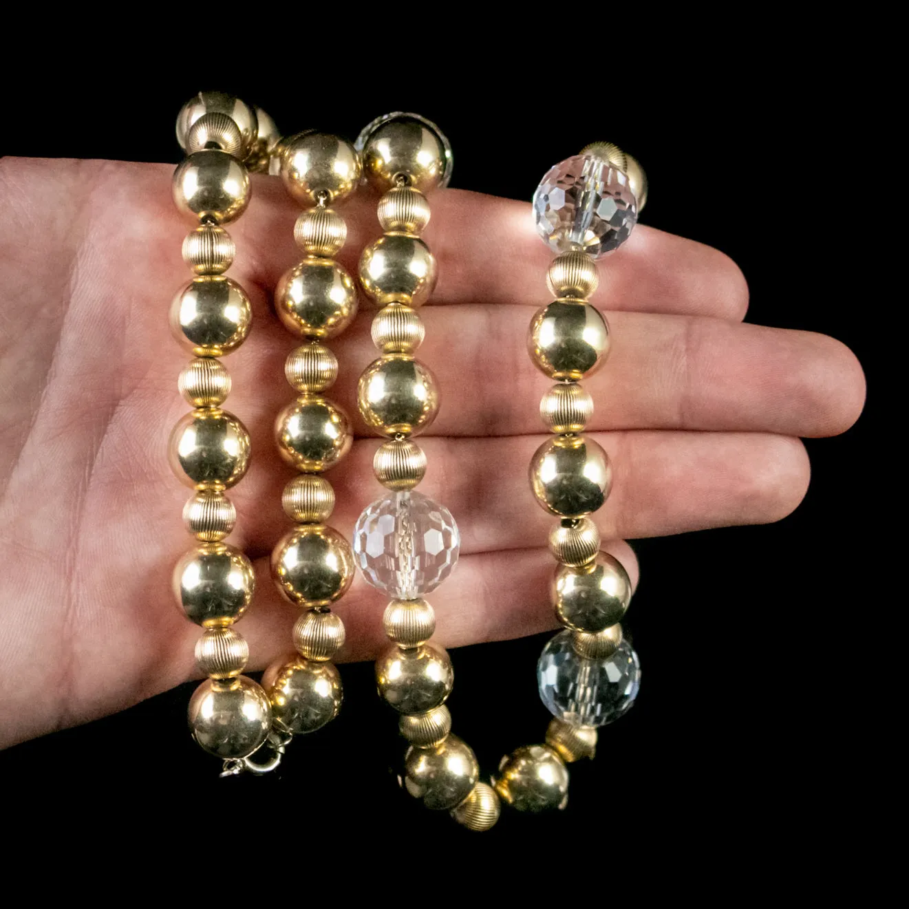 Vintage Beaded Necklace 18ct Gold Gilt Glass Crystal
