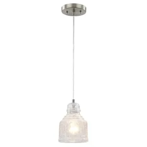 Westinghouse 6309200 1 Light Mini Pendant Brushed Nickel Finish with Clear Crackle Glass