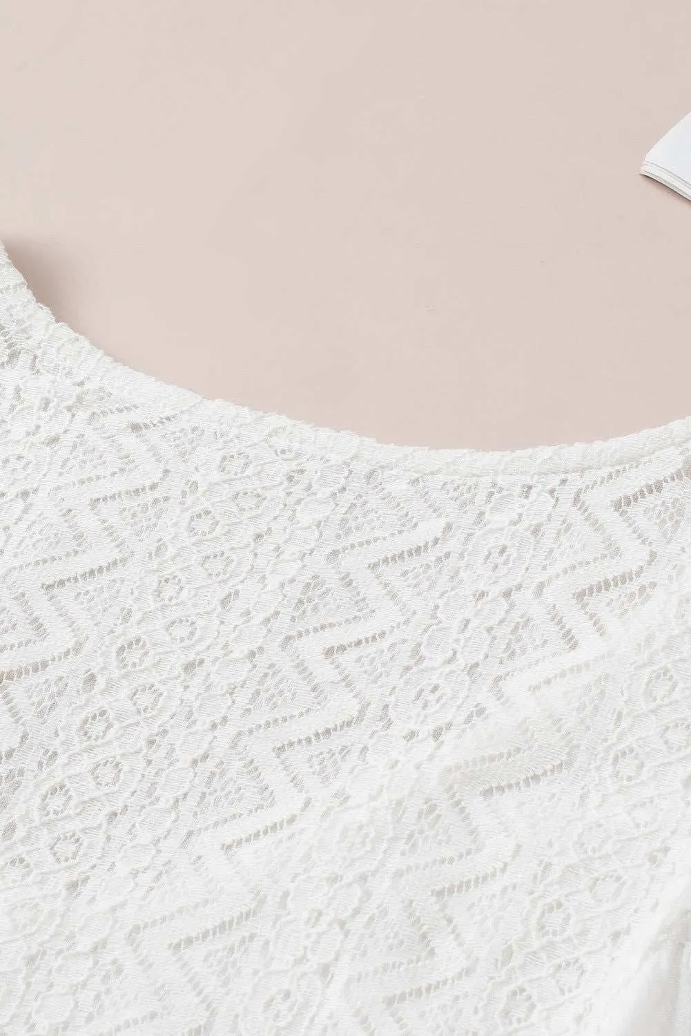 White Lace V-Neck Bracelet Sleeve Ruffle Blouse