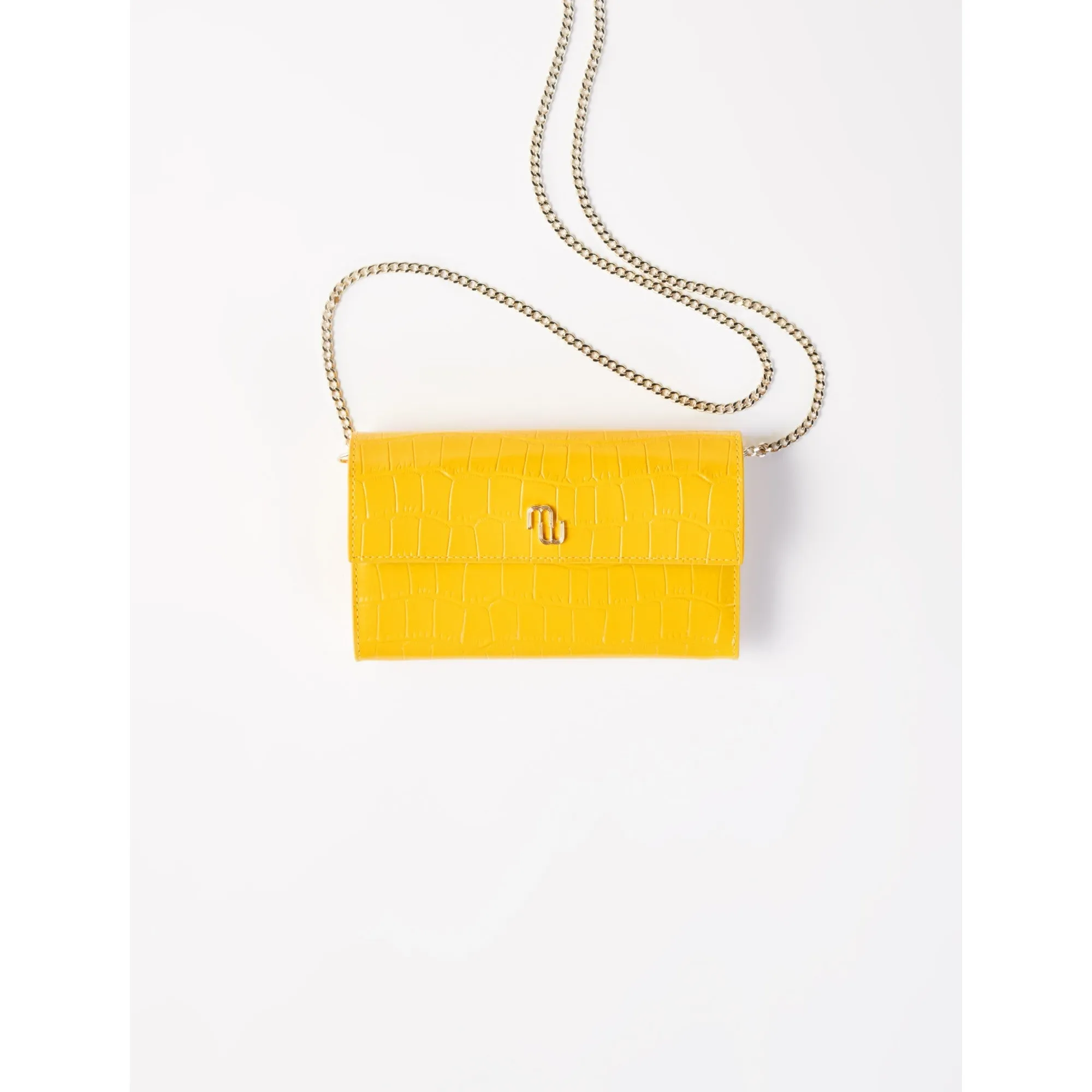 Women Croco Wallet With Chain - Yellow