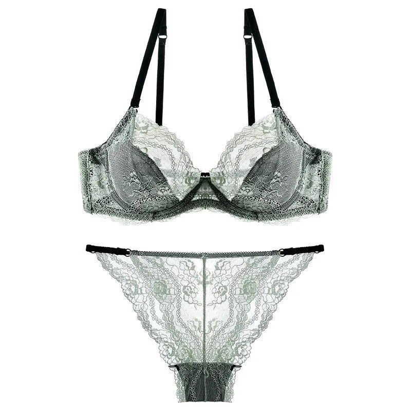 Women French black underwear set lace color matching women's bra underwire bra sexy pure desire bra set