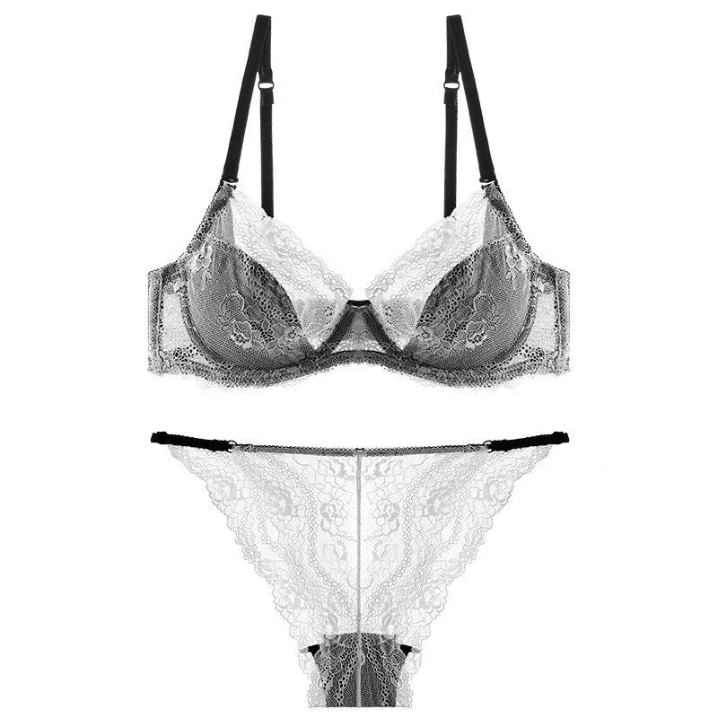 Women French black underwear set lace color matching women's bra underwire bra sexy pure desire bra set
