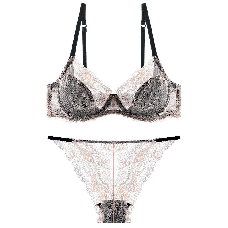 Women French black underwear set lace color matching women's bra underwire bra sexy pure desire bra set