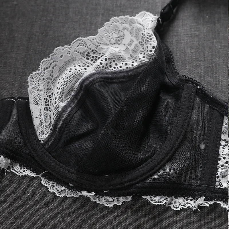 Women French black underwear set lace color matching women's bra underwire bra sexy pure desire bra set