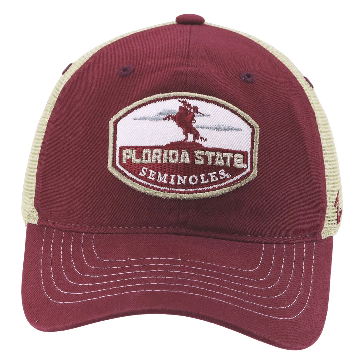 Zephyr Unconquered Silhouette Florida State Seminoles Patch Adjustable Trucker Cap - Garnet/Gold
